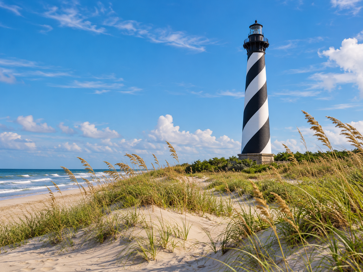 Original SVO artwork depicting Cape Hatteras Lighthouse and Outer Banks dunes